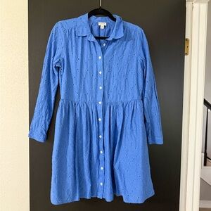 J. Crew Eyelet Button-Front Long Sleeve Dress